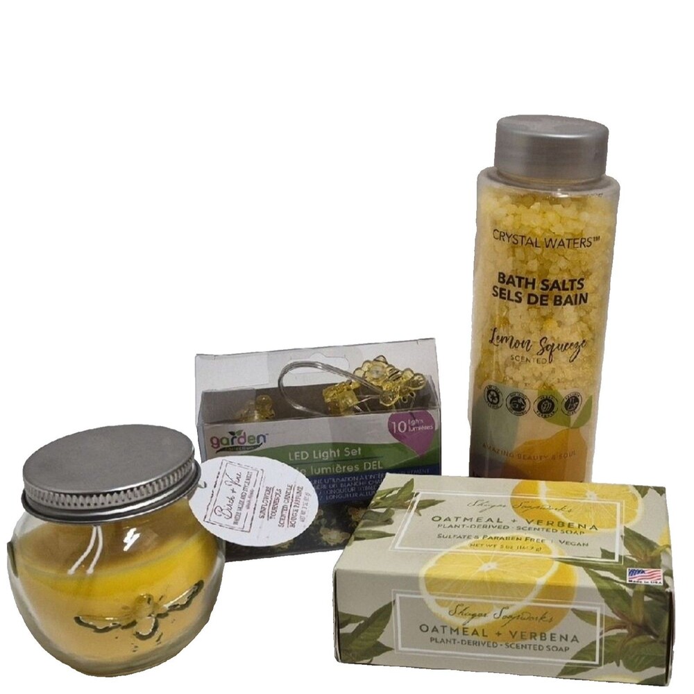 Lemon Oatmeal Bath Soak Gift Set Scented Candle Spa Kit Box Relaxing Self Care G